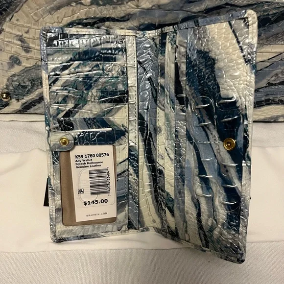 Brahmin Leather Misha Splash Tote Bag EUC Blue & White W/ Matching Wallet - Picture 16 of 16